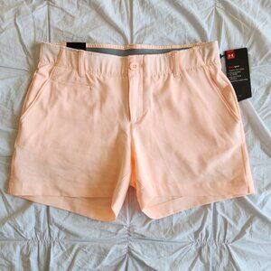 NWT Under Armour Size 2 Peach Golf HeatGear Fitted Mid-Rise Short 4" Inseam